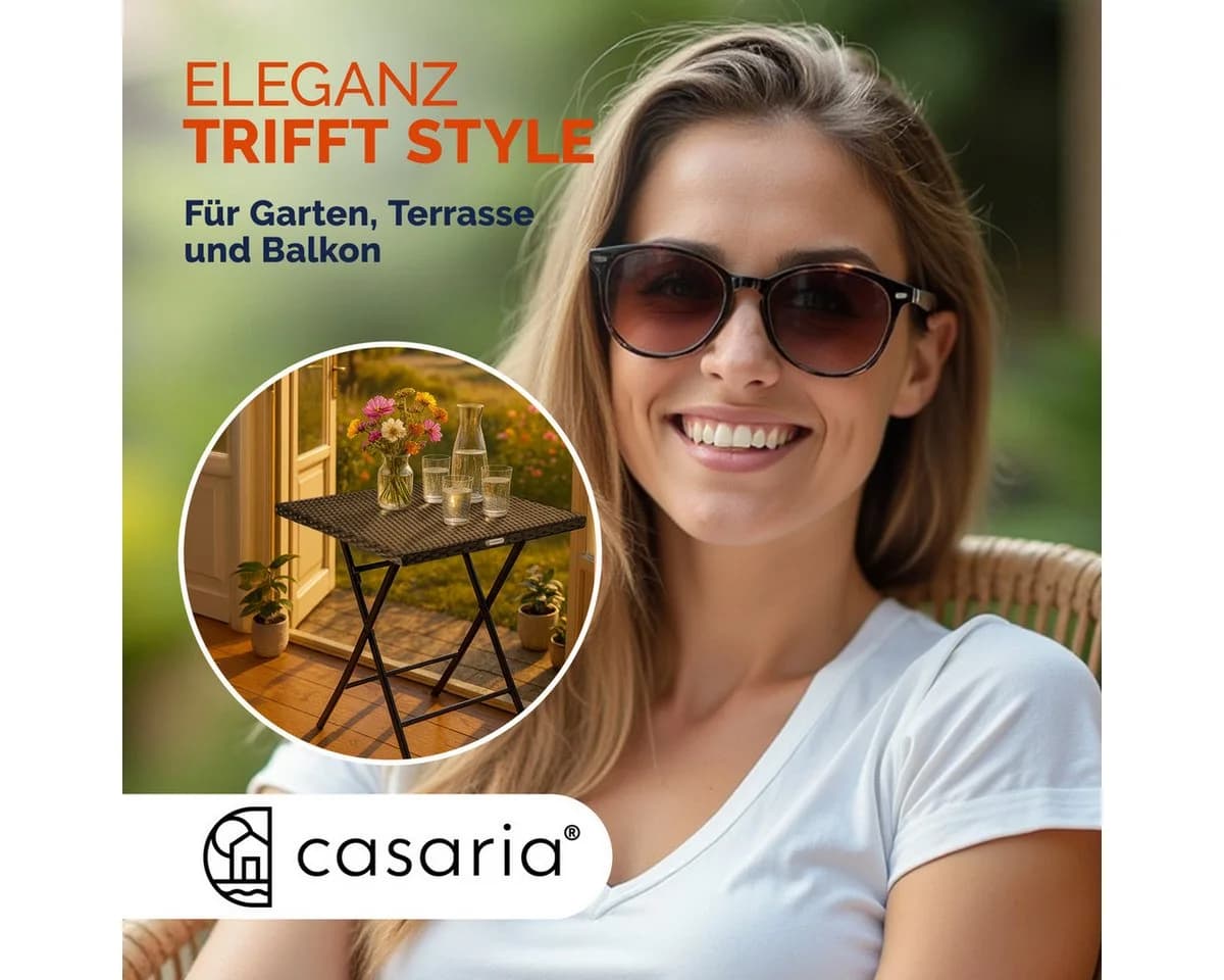 Casaria Klapptisch Rom Schwarz Polyrattan Klappbar Tragbar - Bild 5