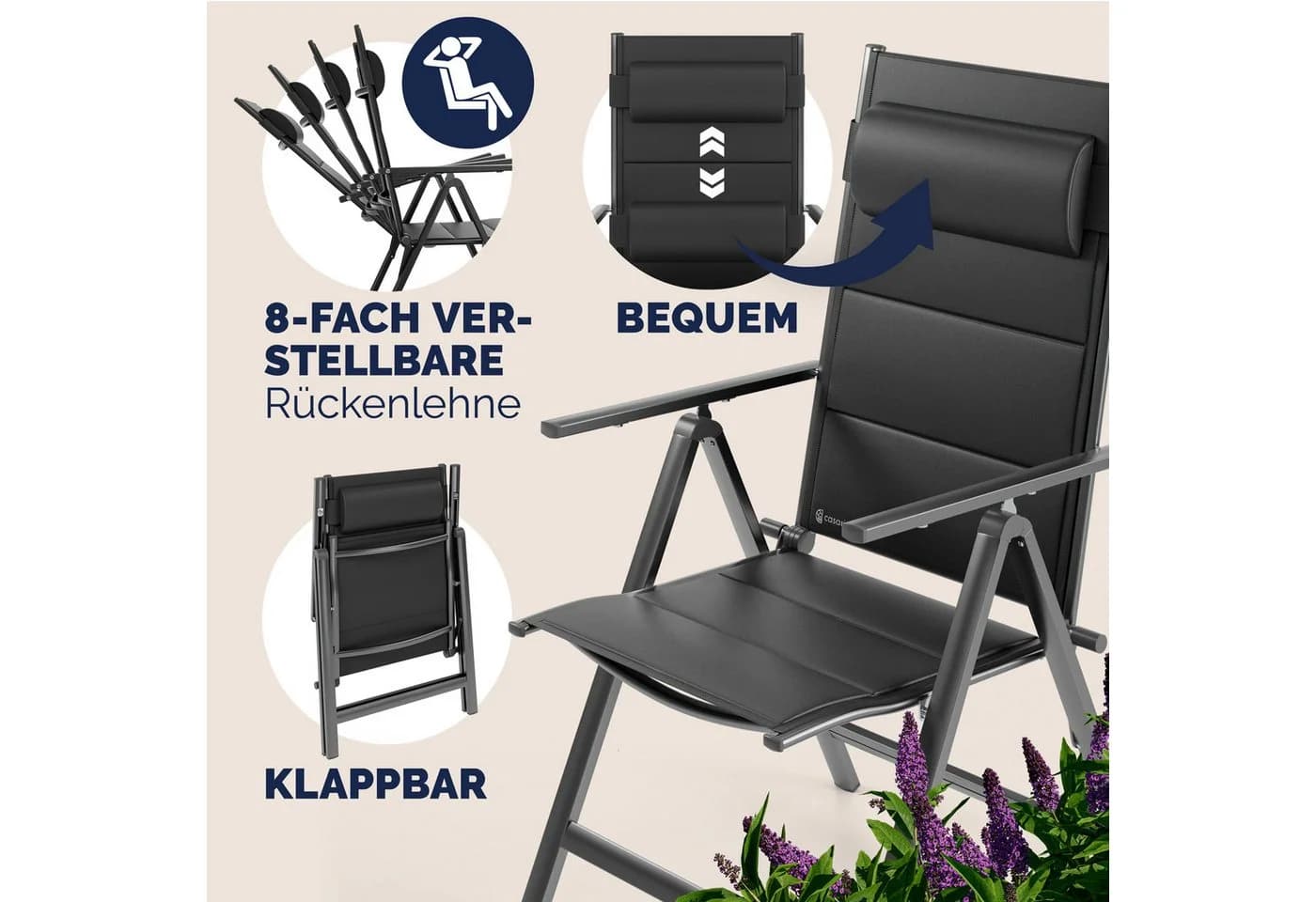 Casaria Gartenstuhl Bern Premium 2er Set Gepolstert Alu - Bild 3