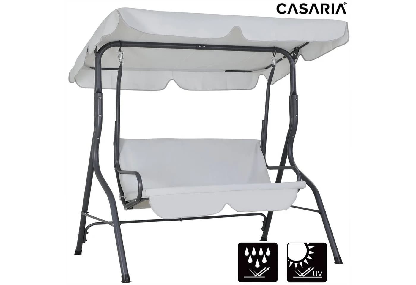 Casaria Hollywoodschaukel 2-Sitzer Wetterfest Hellgrau mit Dach - Bild 3