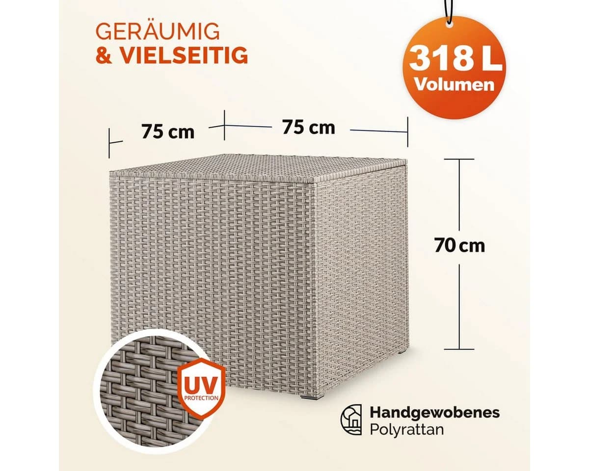 Casaria Auflagenbox 318L mit Deckel und Gasdruckfeder