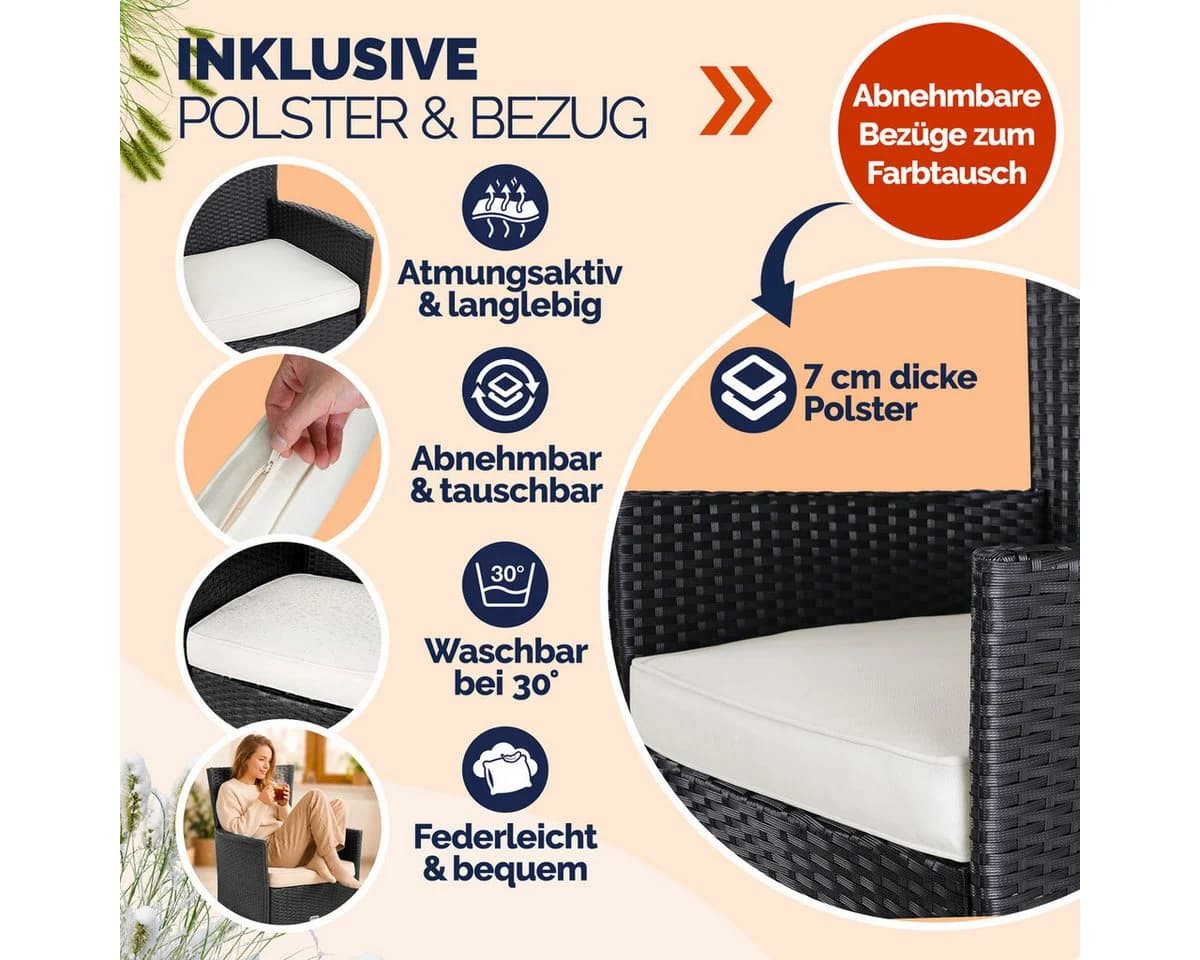 Casaria Gartenstuhl 2er Set Stapelbar Polyrattan mit Auflagen - Bild 4