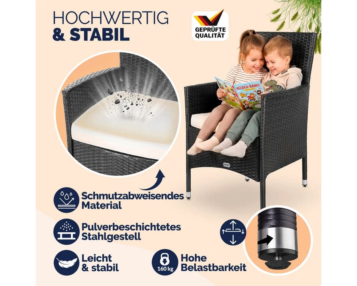 Casaria Gartenstuhl 2er Set Stapelbar Polyrattan mit Auflagen - Bild 5