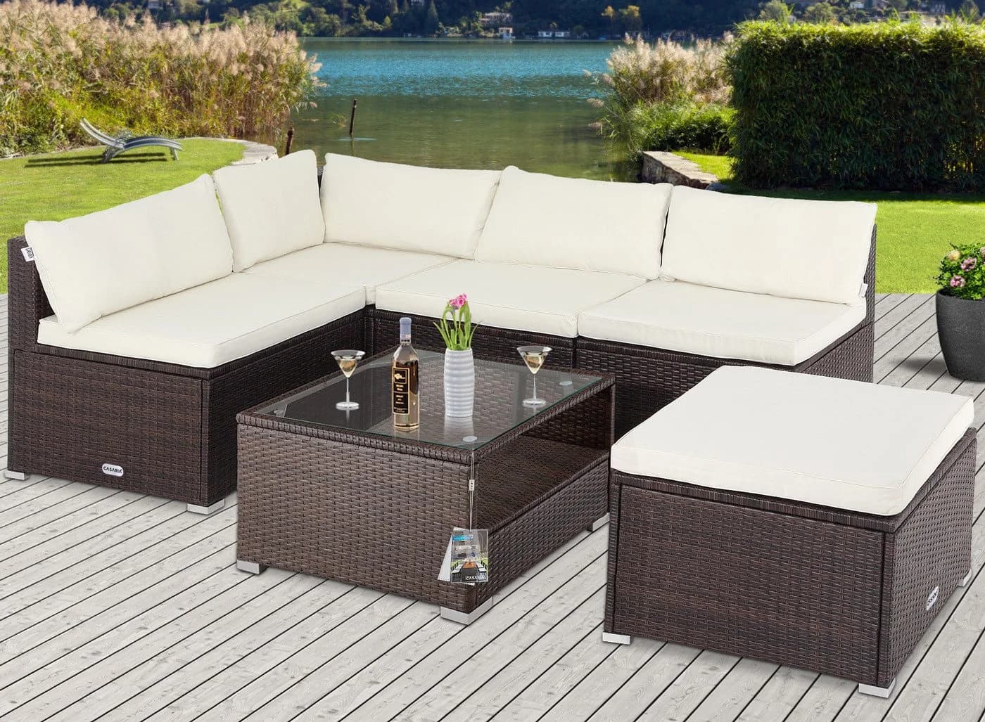 Casaria Perth 16-tlg. Gartenmöbel Set Braun Polyrattan mit Kissen