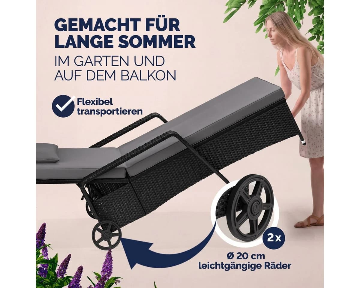 Casaria Gartenliege Polyrattan mit Rollen 5-fach verstellbar - Bild 4