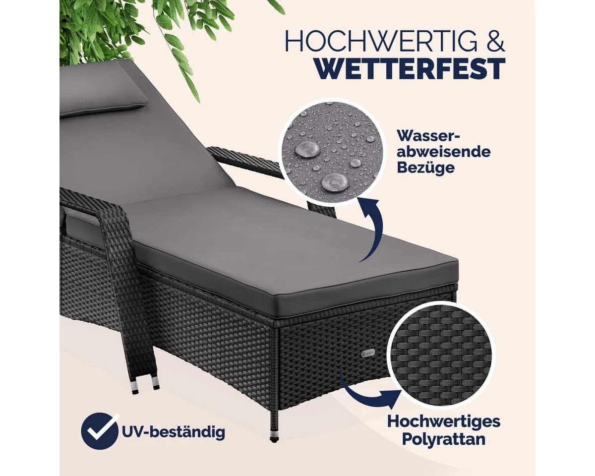 Casaria Gartenliege Polyrattan mit Rollen 5-fach verstellbar - Bild 5