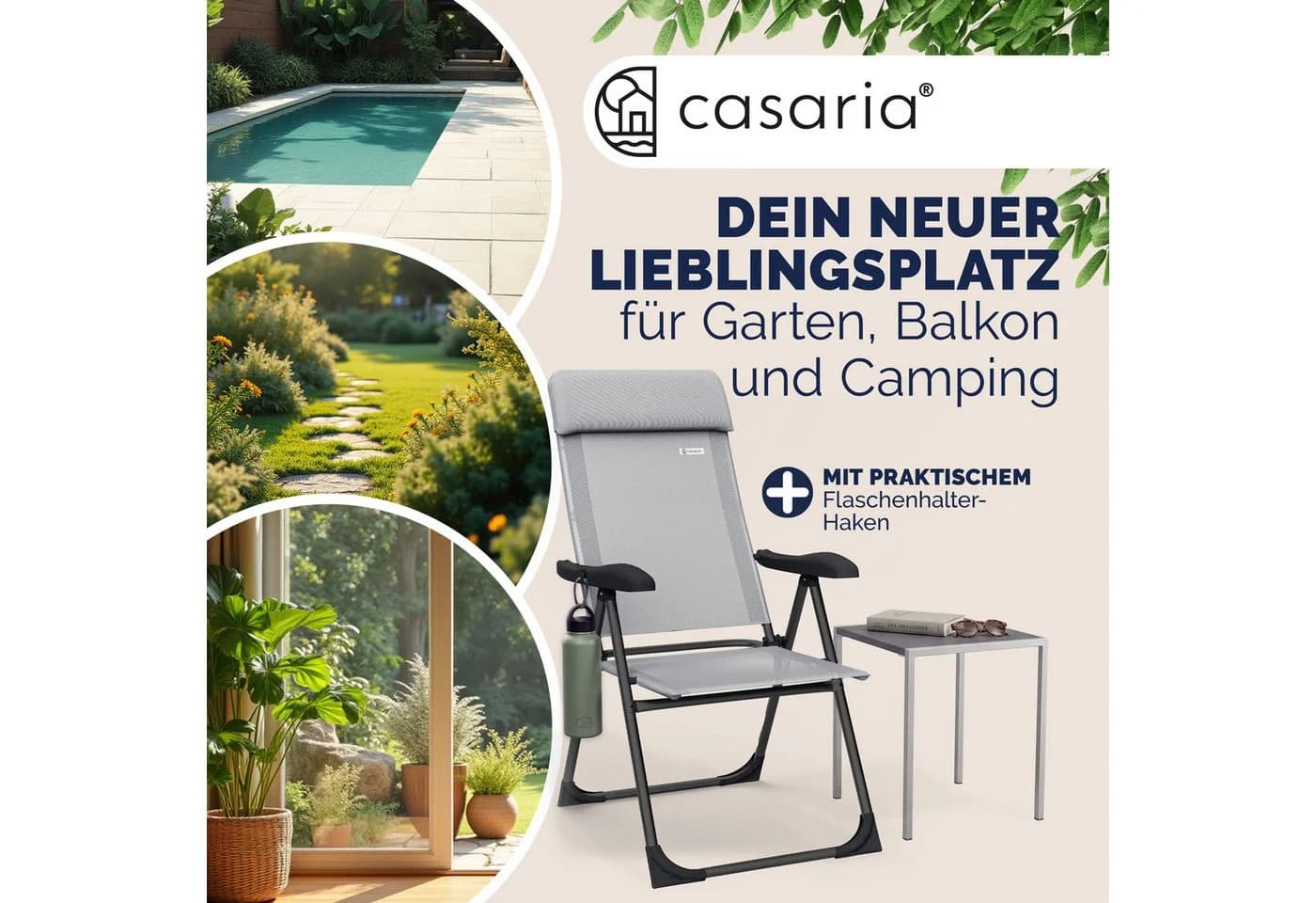 Casaria Gartenstuhl Klappbar 4er Set 7-fach Verstellbar Alu Grau