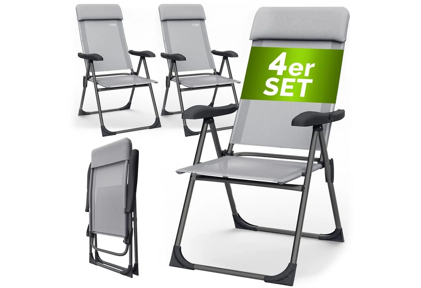 Casaria Gartenstuhl Klappbar 4er Set 7-fach Verstellbar Alu Grau - Bild 2