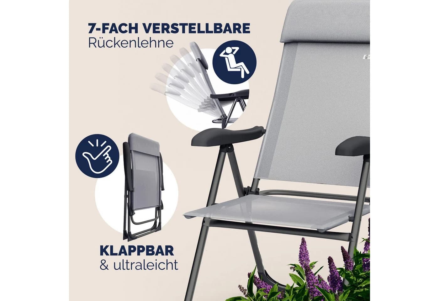 Casaria Gartenstuhl Klappbar 4er Set 7-fach Verstellbar Alu Grau - Bild 4
