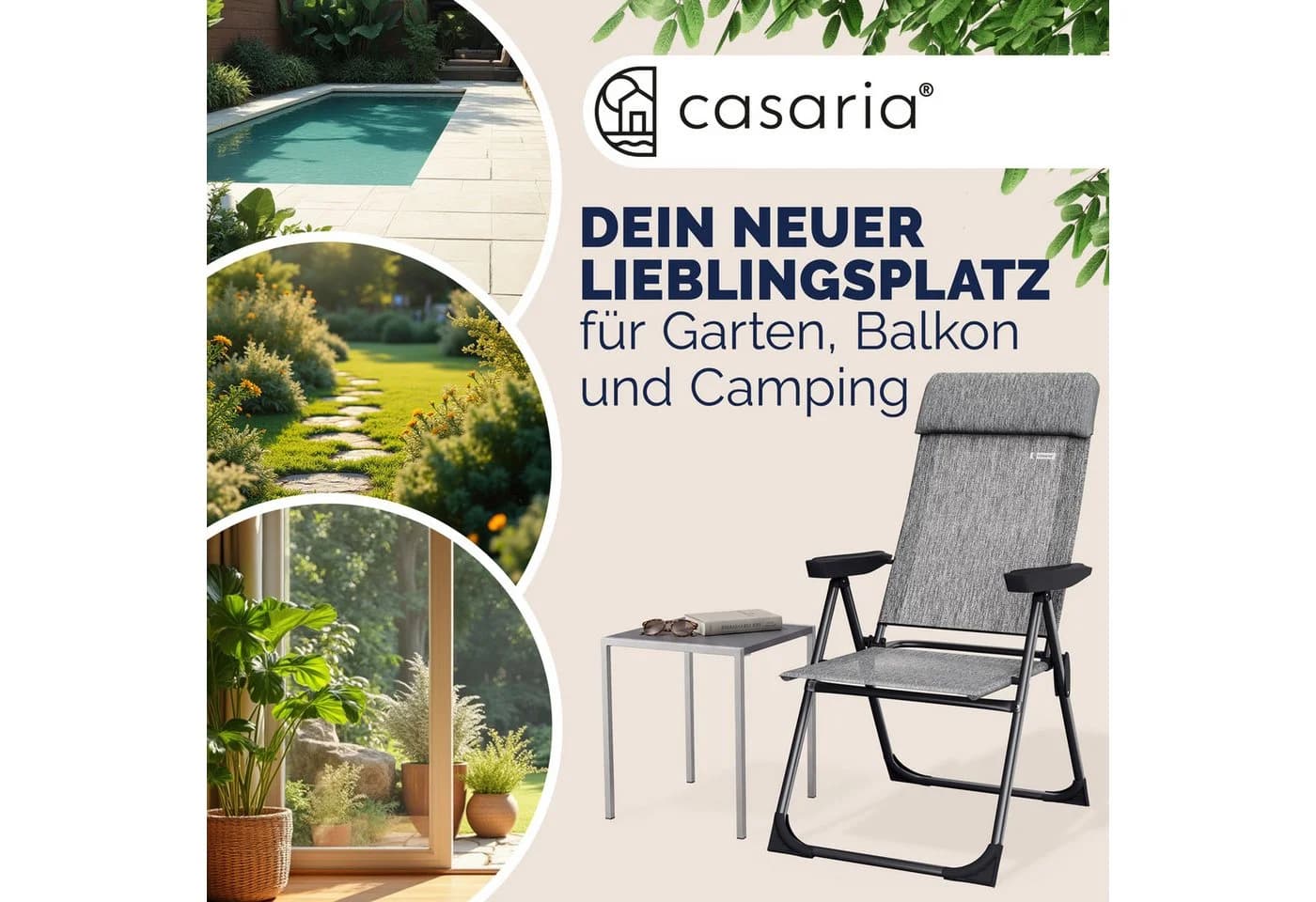 Casaria Gartenstuhl Klappbar 2er Set Aluminium Verstellbare Rückenlehne Grau