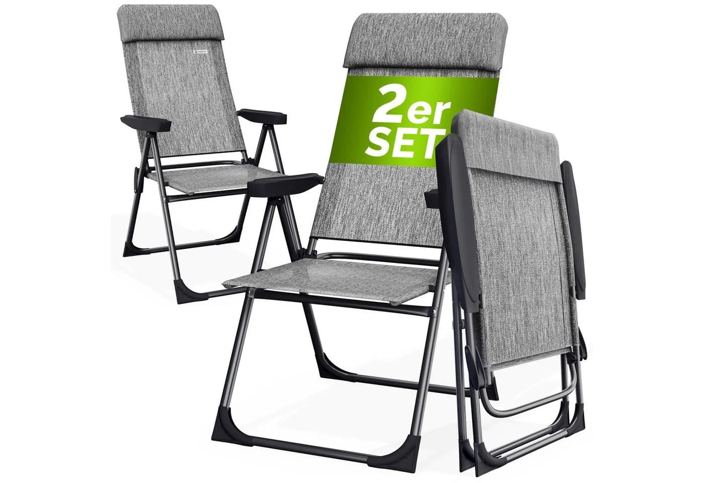 Casaria Gartenstuhl Klappbar 2er Set Aluminium Verstellbare Rückenlehne Grau - Bild 2