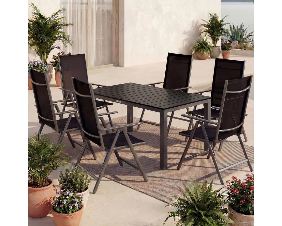 Casaria Garten-Essgruppe Bern 7-tlg. WPC Aluminium Klappbar Anthrazit