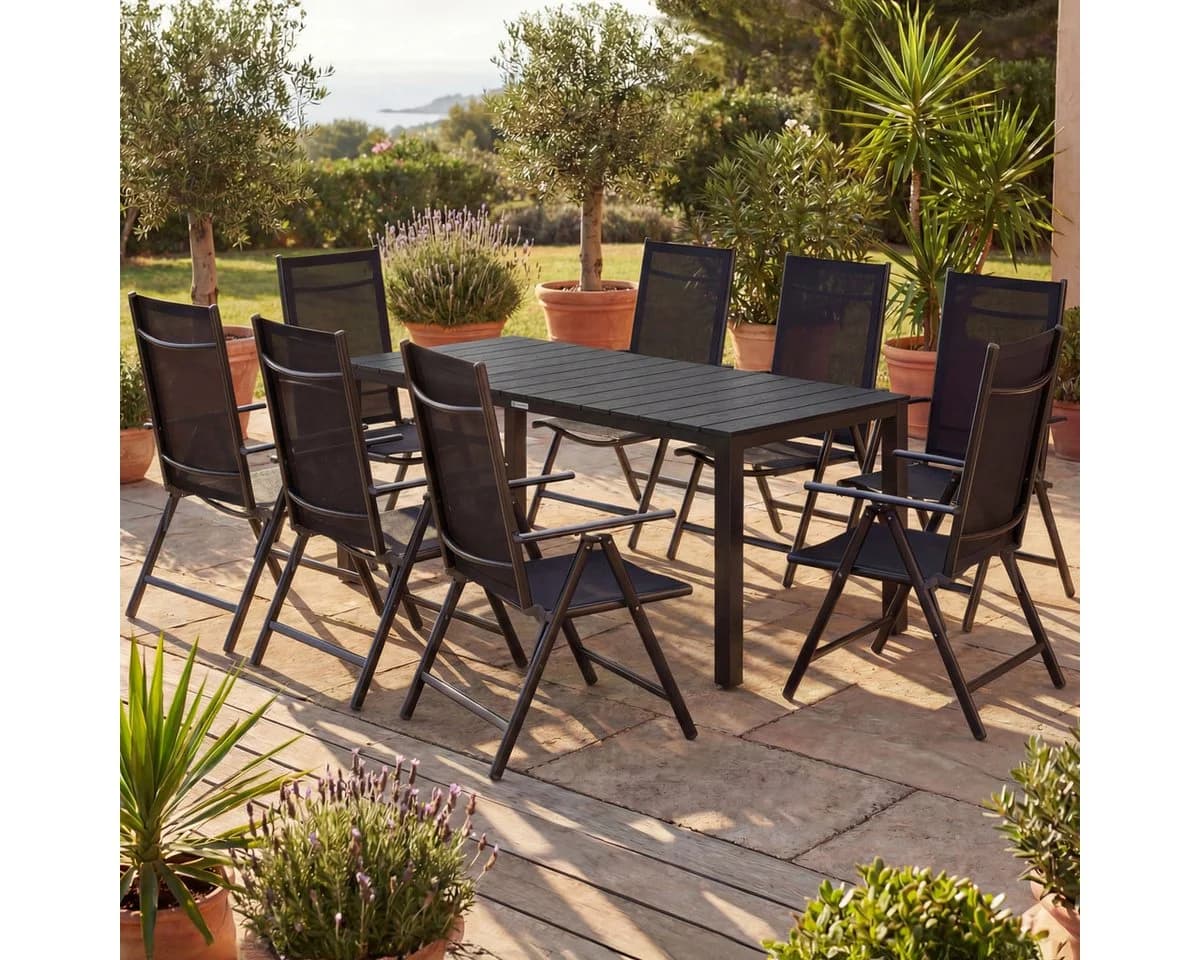 Casaria Garten-Essgruppe WPC Bern 9-tlg. Anthrazit Aluminium Klappbar