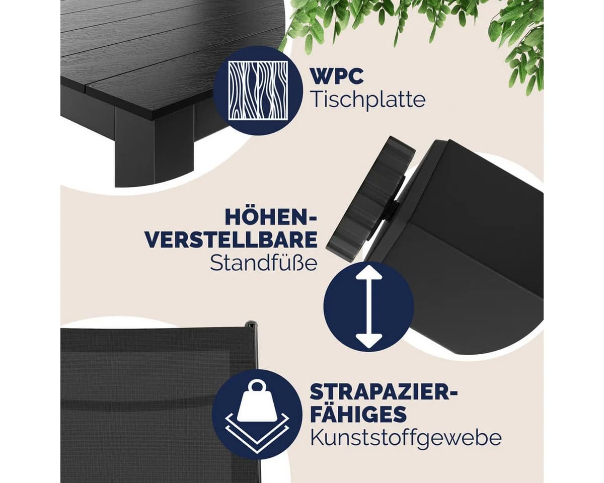 Casaria Garten-Essgruppe WPC Bern 9-tlg. Anthrazit Aluminium Klappbar - Bild 4