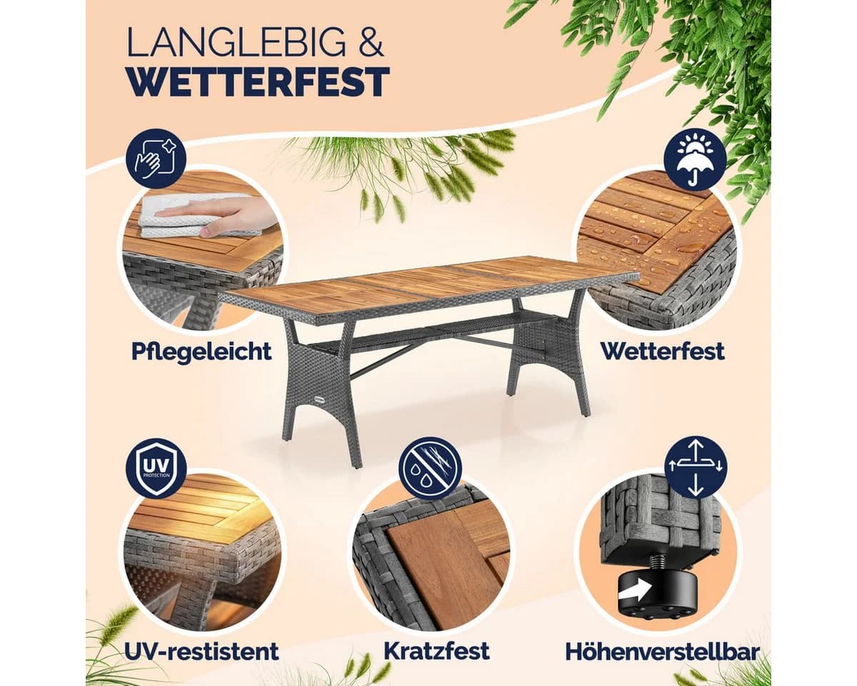 Casaria Gartentisch Polyrattan mit Ablage FSC-Akazie - Bild 3