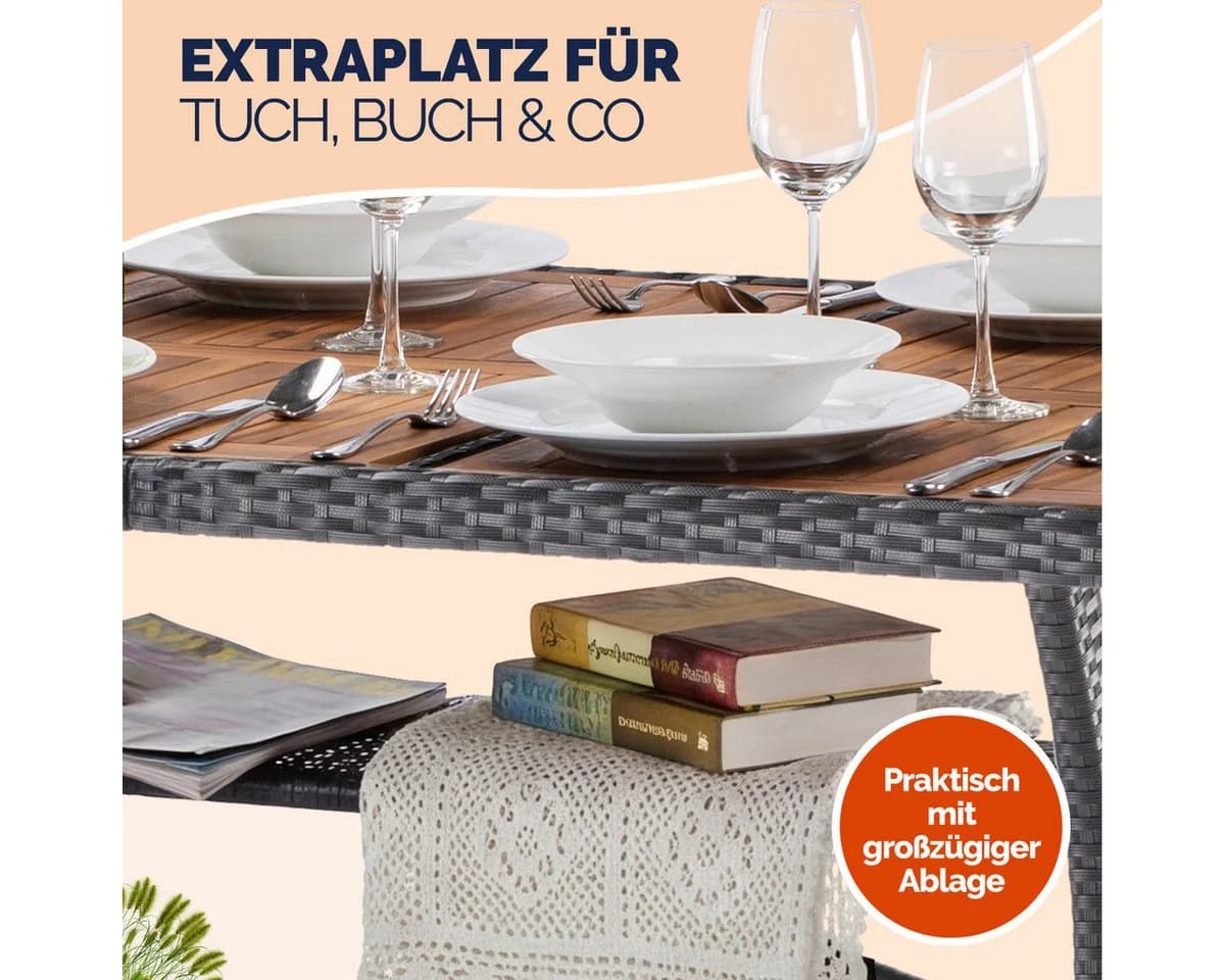 Casaria Gartentisch Polyrattan mit Ablage FSC-Akazie - Bild 4