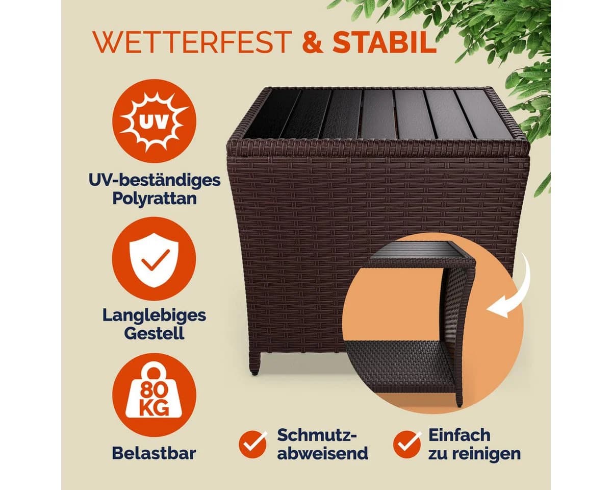Casaria Beistelltisch Braun Wetterfest Polyrattan WPC Outdoor
