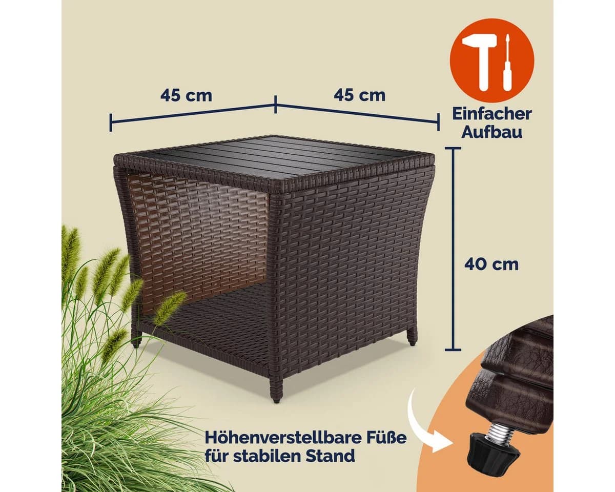 Casaria Beistelltisch Braun Wetterfest Polyrattan WPC Outdoor - Bild 4