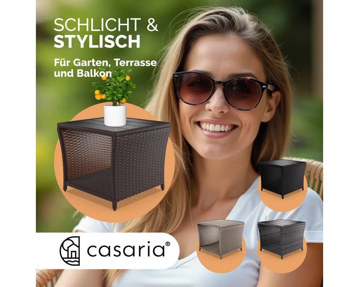 Casaria Beistelltisch Braun Wetterfest Polyrattan WPC Outdoor - Bild 5