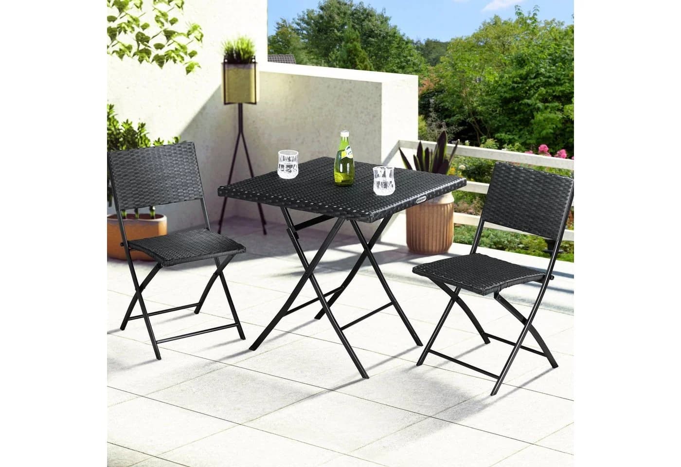 Casaria Balkonset Rom Polyrattan 3-tlg. Klappbar Platzsparend 2 Personen Wetterfest