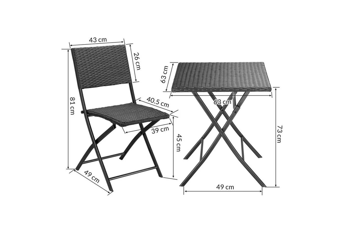 Casaria Balkonset Rom Polyrattan 3-tlg. Klappbar Platzsparend 2 Personen Wetterfest - Bild 3
