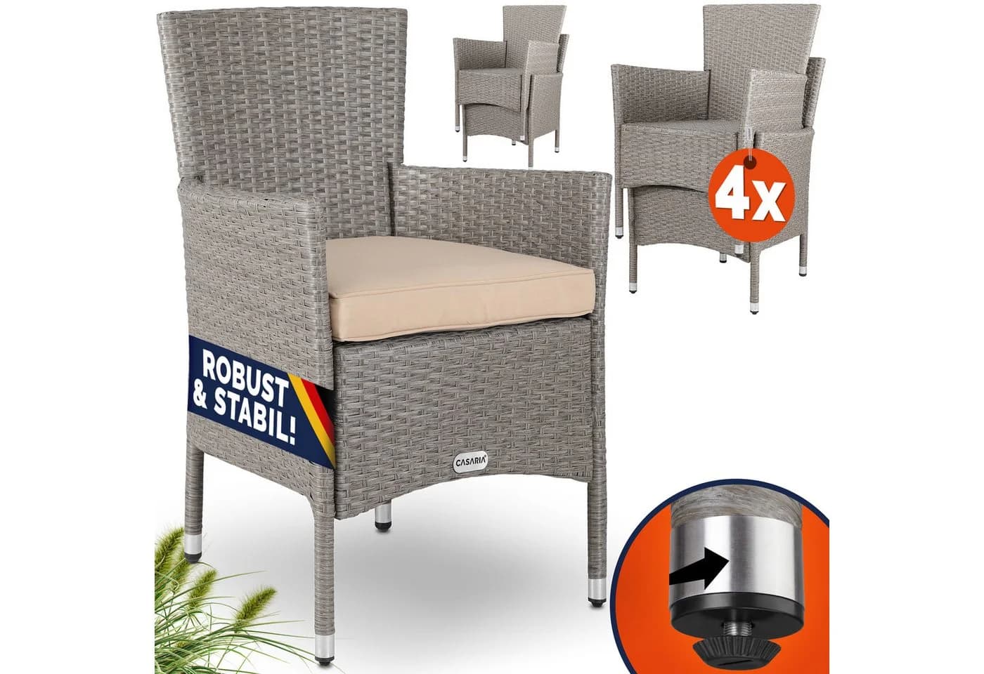 Casaria Gartenstuhl 4er Set Polyrattan Beige Stapelbar - Bild 2