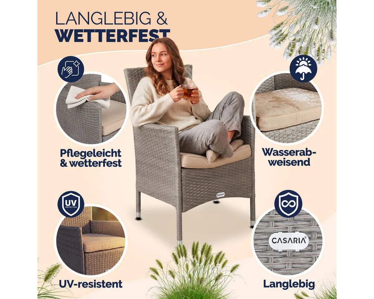 Casaria Gartenstuhl 4er Set Polyrattan Beige Stapelbar - Bild 3