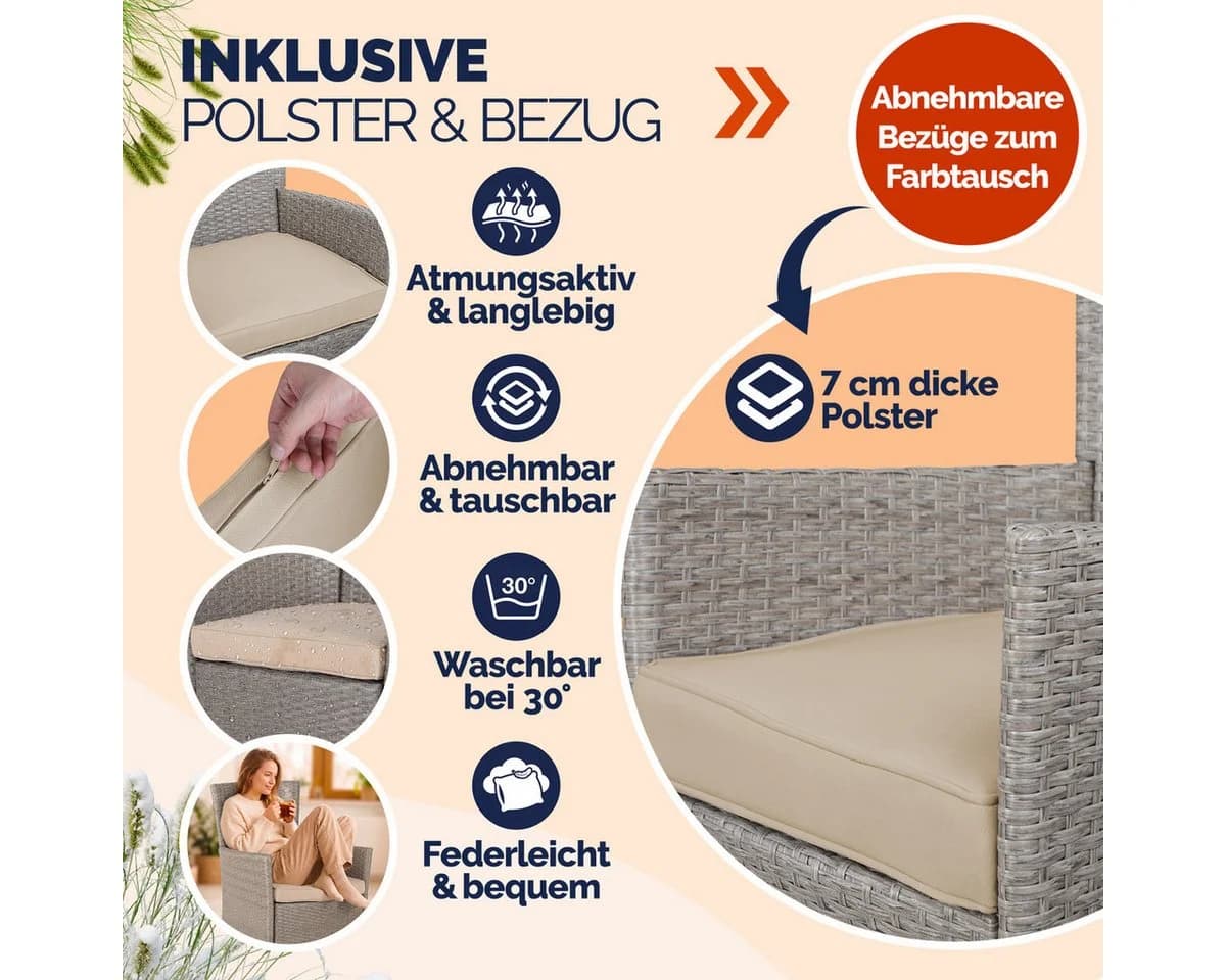 Casaria Gartenstuhl 4er Set Polyrattan Beige Stapelbar - Bild 4