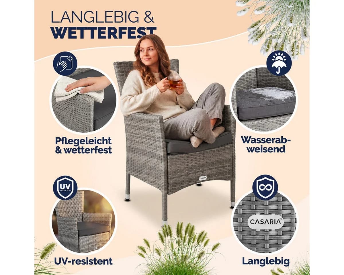 Casaria Gartenstuhl 4er Set Grau Polyrattan Stapelbar - Bild 3