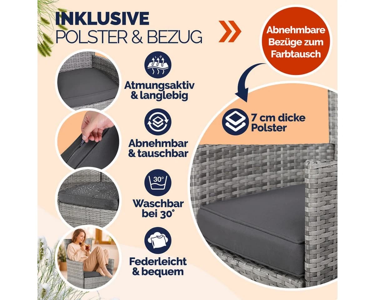Casaria Gartenstuhl 4er Set Grau Polyrattan Stapelbar - Bild 4