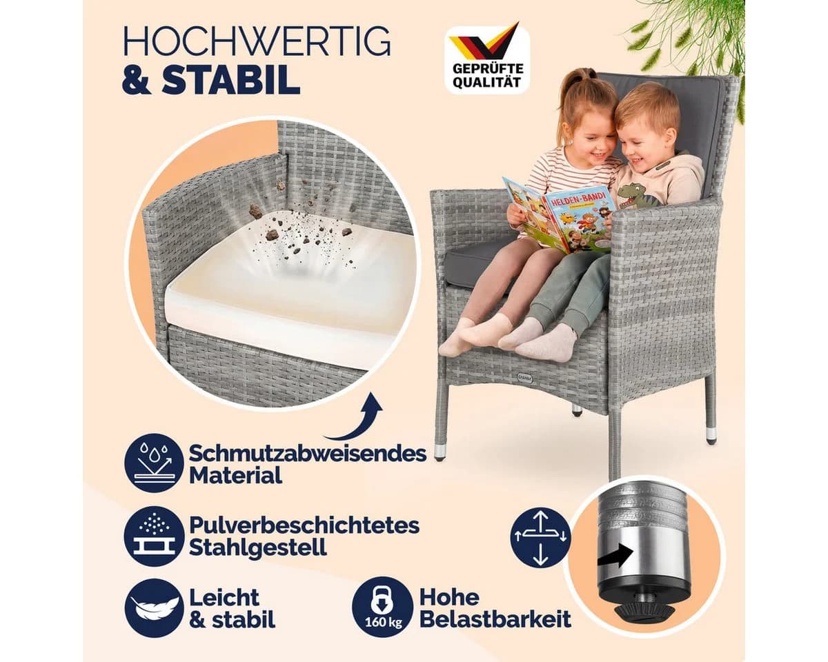 Casaria Gartenstuhl 4er Set Grau Polyrattan Stapelbar - Bild 5