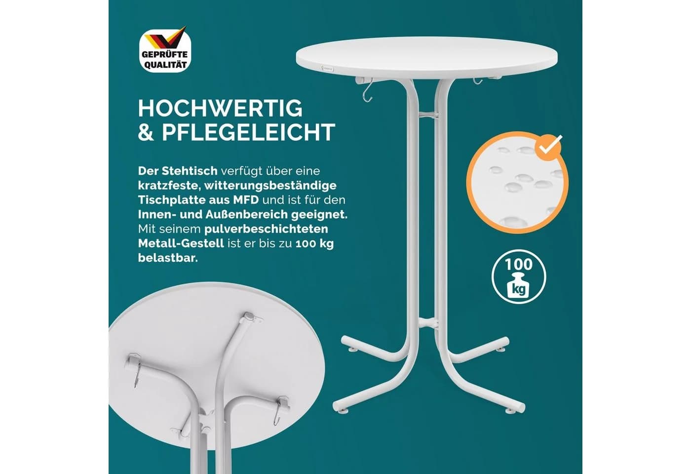 Casaria Stehtisch Klappbar Weiß Garten Metall - Bild 3