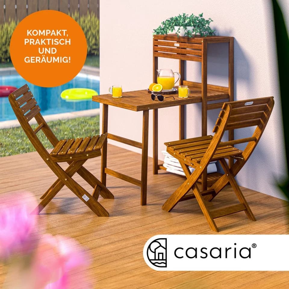 Casaria Balkonset 2 Personen Wetterfest Klappbar Holz 160kg Belastbarkeit FSC