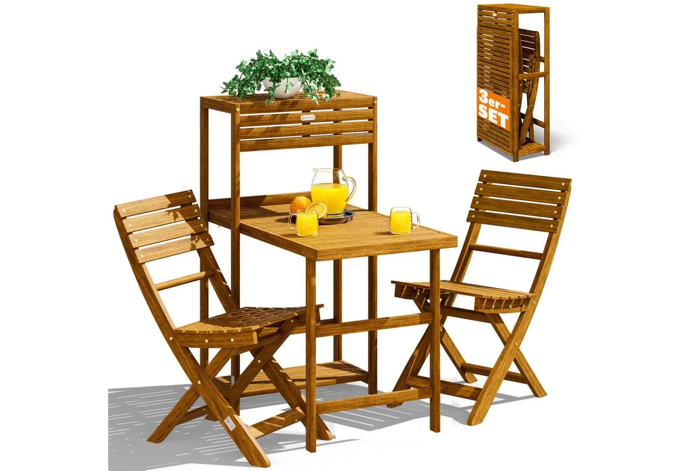 Casaria Balkonset 2 Personen Wetterfest Klappbar Holz 160kg Belastbarkeit FSC - Bild 2