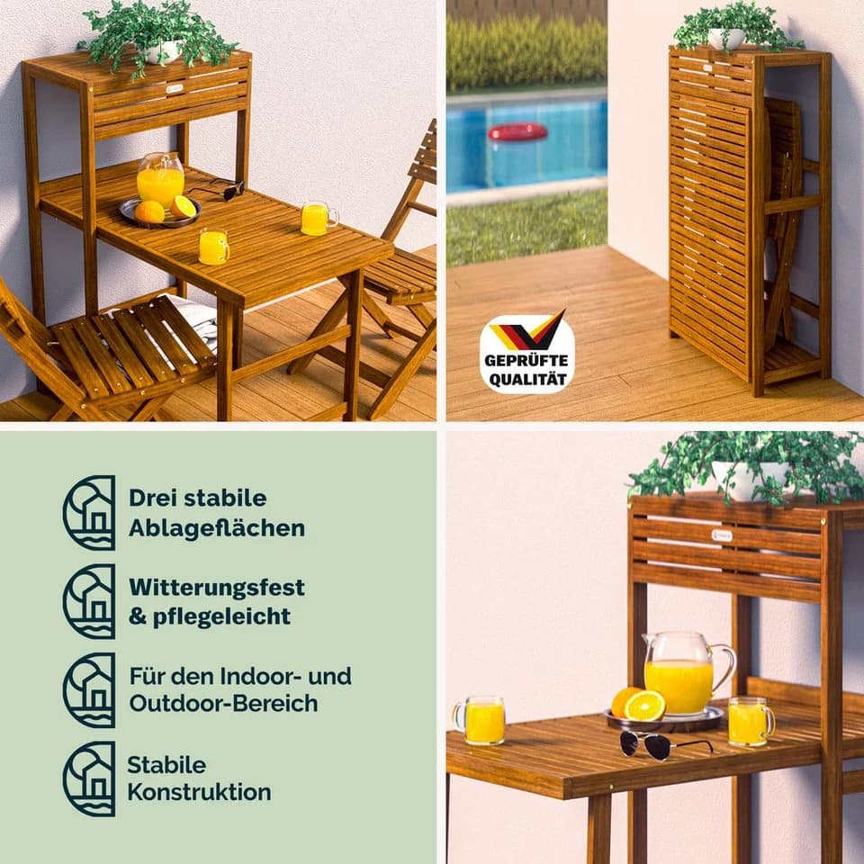 Casaria Balkonset 2 Personen Wetterfest Klappbar Holz 160kg Belastbarkeit FSC - Bild 4