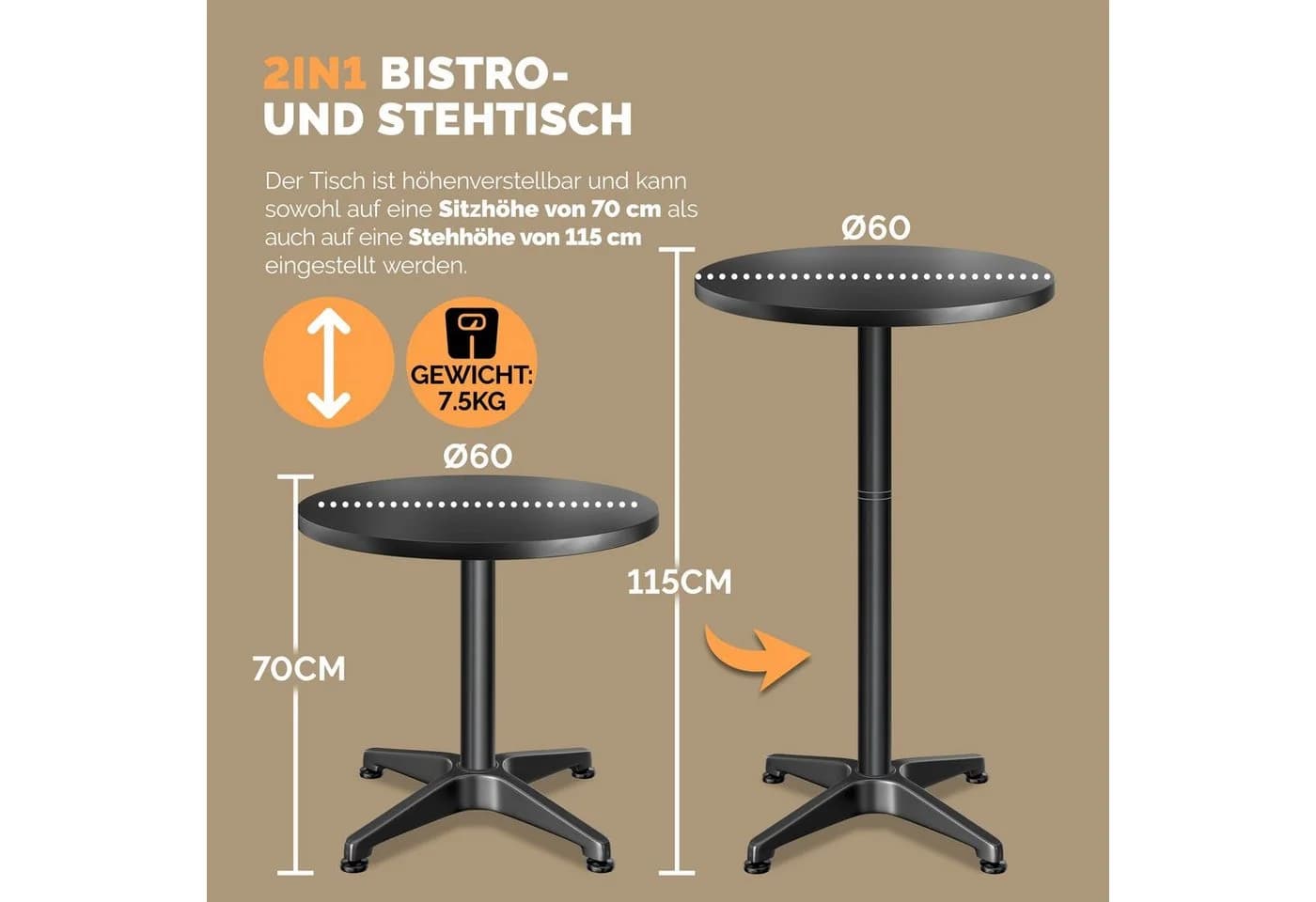 Casaria Stehtisch Höhenverstellbar Schwarz Aluminium - Bild 4