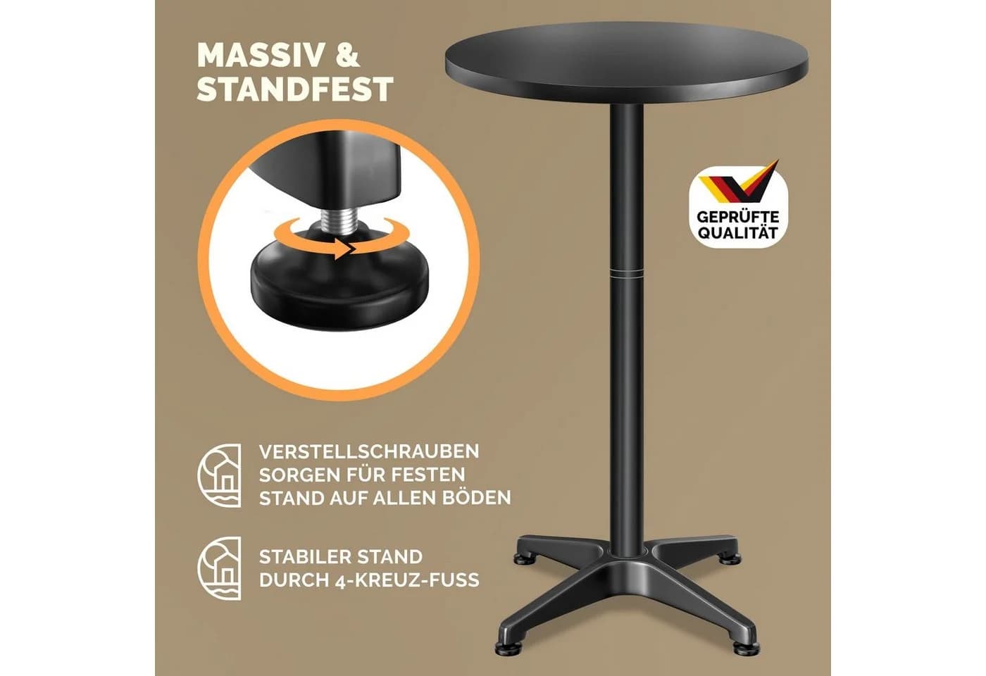 Casaria Stehtisch Höhenverstellbar Schwarz Aluminium Edelstahl - Bild 3