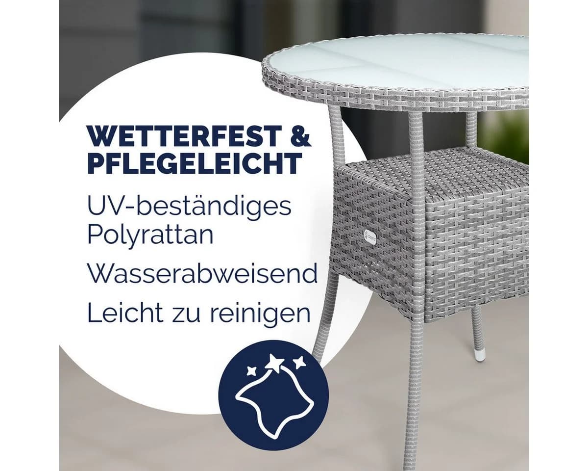 Casaria Gartentisch Rund Milchglas Wetterfest Polyrattan