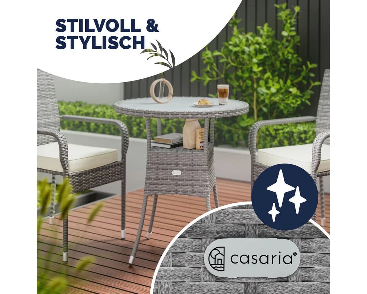 Casaria Gartentisch Rund Milchglas Wetterfest Polyrattan - Bild 4