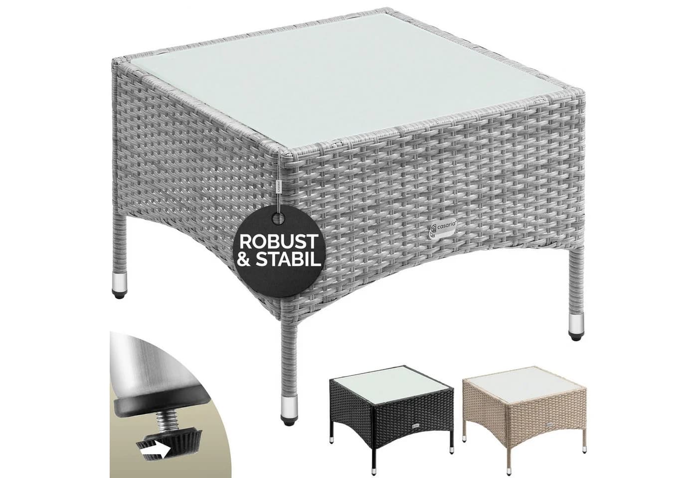 Casaria Beistelltisch Polyrattan 58x58cm Wetterfest Höhenverstellbar 80kg Belastbarkeit - Bild 2