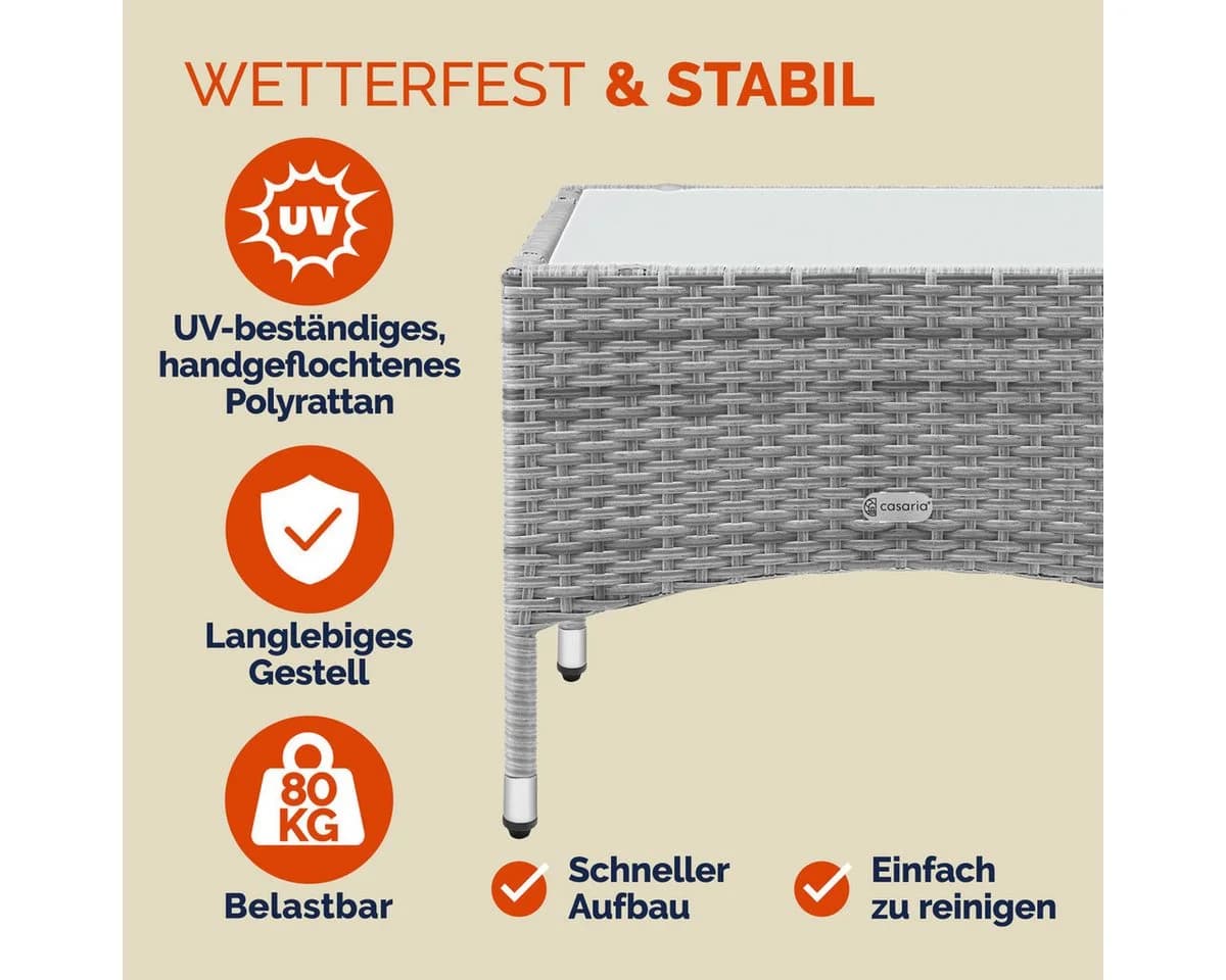 Casaria Beistelltisch Polyrattan 58x58cm Wetterfest Höhenverstellbar 80kg Belastbarkeit - Bild 3