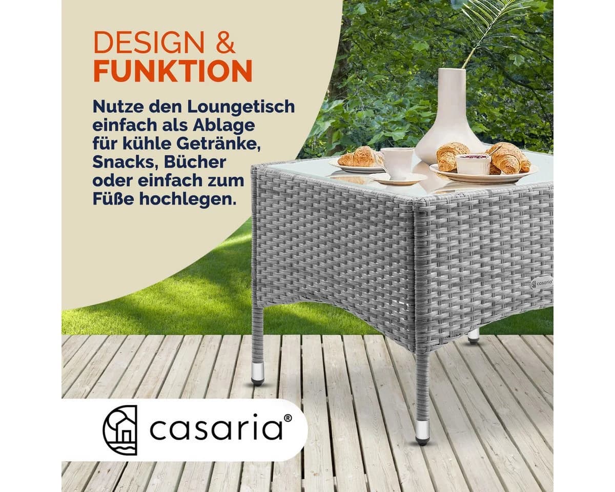 Casaria Beistelltisch Polyrattan 58x58cm Wetterfest Höhenverstellbar 80kg Belastbarkeit - Bild 4