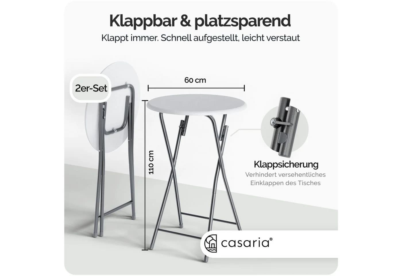 Casaria Stehtisch 2er Set Klappbar Wetterfest Weiß