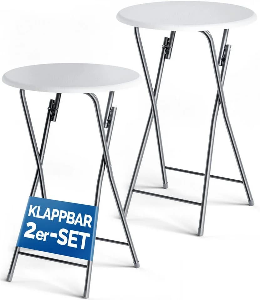 Casaria Stehtisch 2er Set Klappbar Wetterfest Weiß - Bild 2