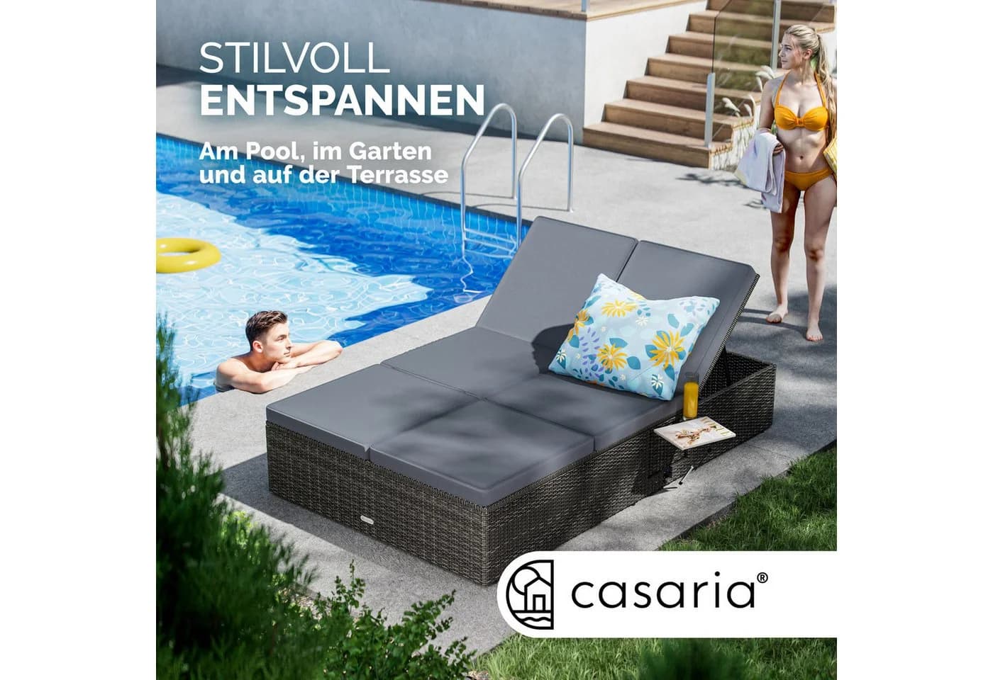 Casaria Gartenliege Doppelliege Klapptisch Wetterfest 7-fach Höhenverstellbar Liegestuhl - Bild 4