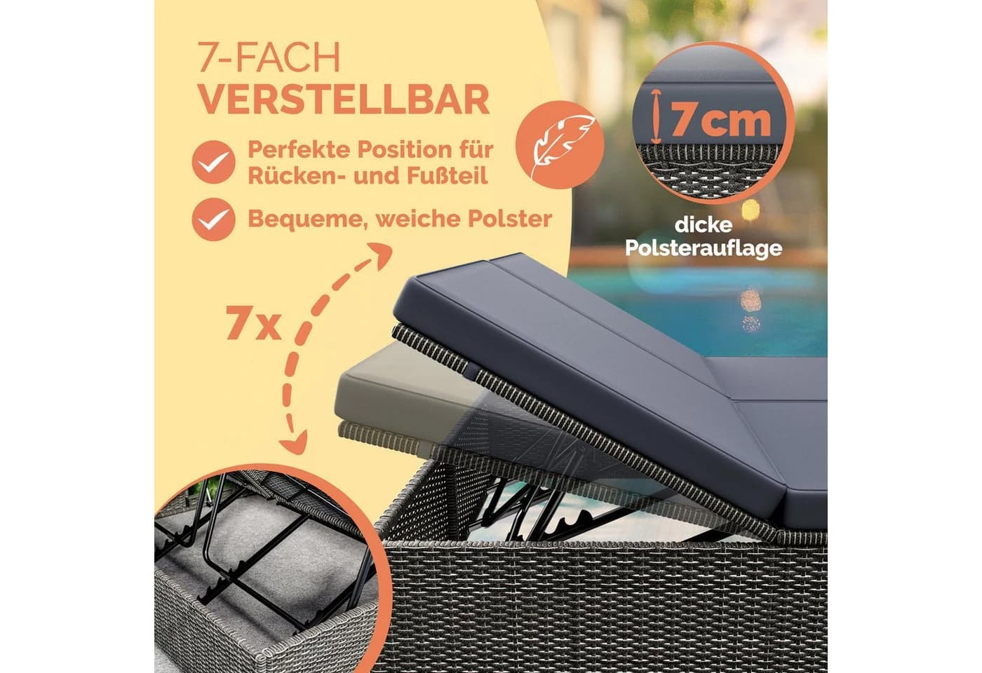 Casaria Gartenliege Doppelliege Klapptisch Wetterfest 7-fach Höhenverstellbar Liegestuhl - Bild 5