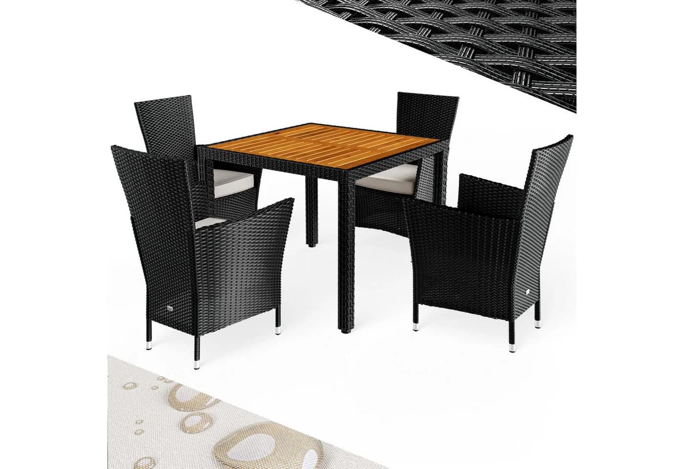 Casaria Garten-Essgruppe 5-tlg. Schwarz/Beige Polyrattan Akazie - Bild 2