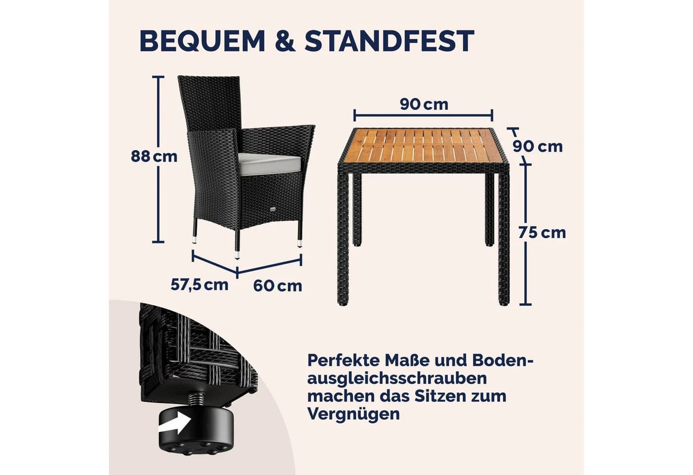 Casaria Garten-Essgruppe 5-tlg. Schwarz/Beige Polyrattan Akazie - Bild 5