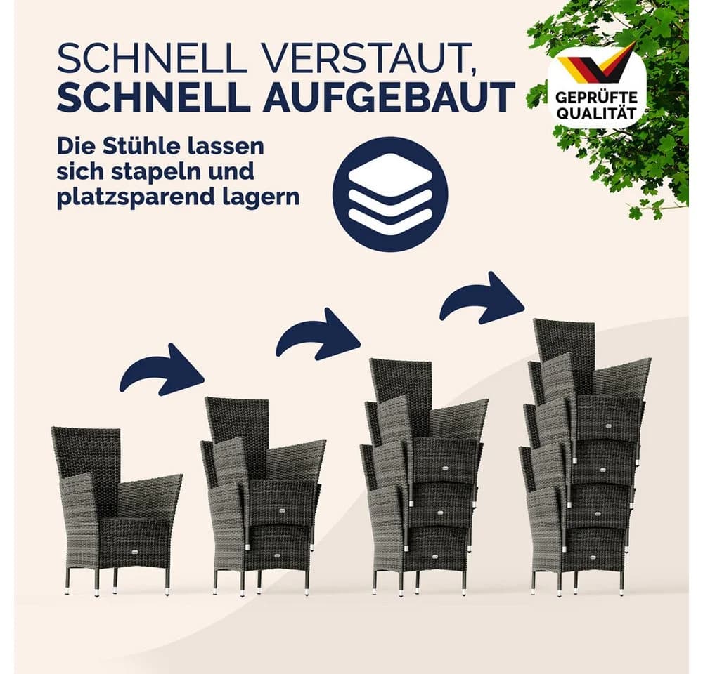 Casaria Garten-Essgruppe 5-tlg. Grau/Beige Polyrattan mit Glasplatte - Bild 5