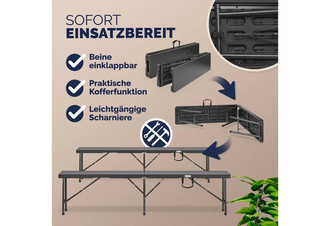 Casaria Bierzeltgarnitur Bank 2er Set Klappbar Anthrazit - Bild 4