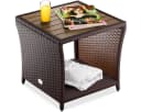 Casaria Beistelltisch Polyrattan Akazienholz 45x45x40cm Wetterfest Bild 2